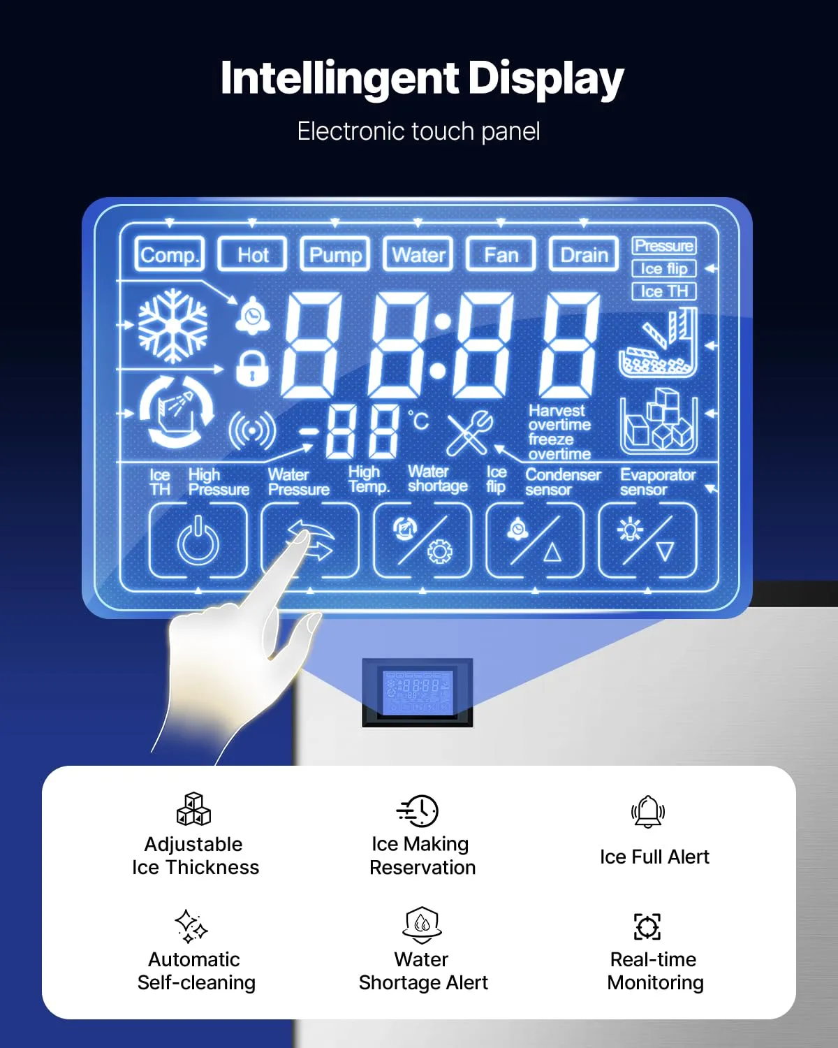 VEVOR Commercial Ice Maker Machine-Head 800 lbs/24 h, 26 Inch Stainless Steel Industrial Ice Machine, Self-Cleaning and Scheduled Ice Making, Modular Ice Cube Machine for Restaurant Hotel - Head Only