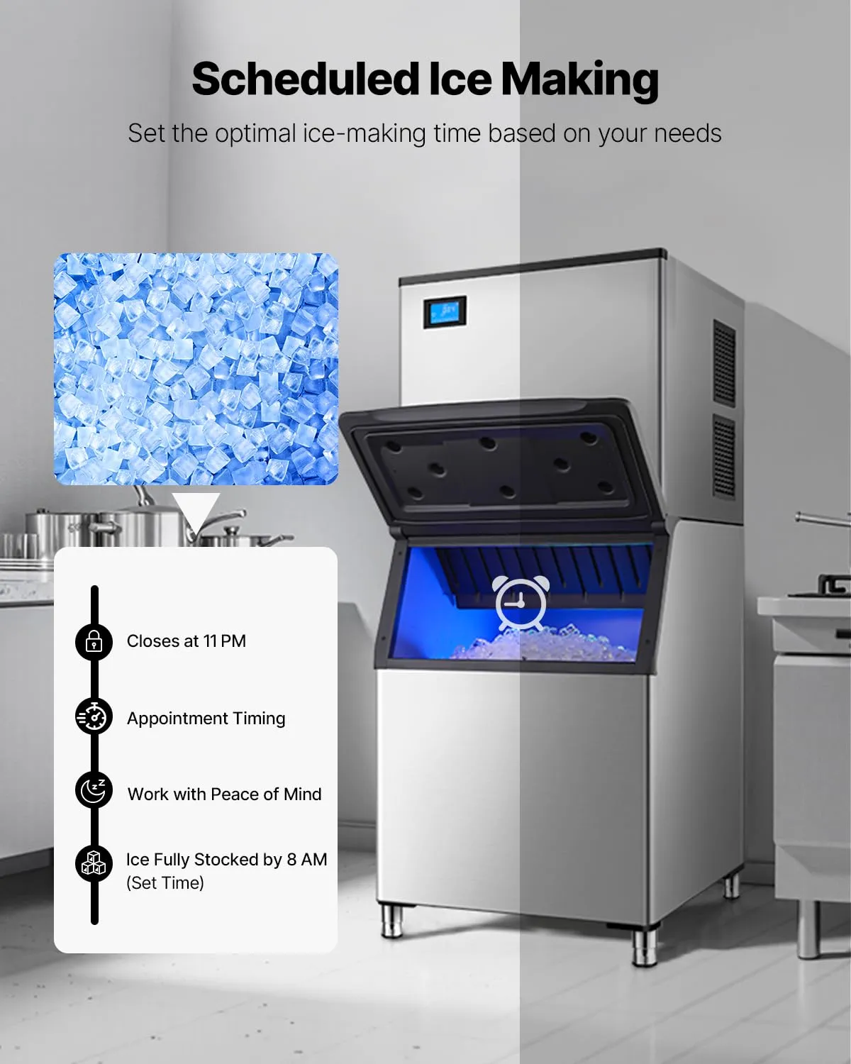 VEVOR Commercial Ice Maker Machine-Head 800 lbs/24 h, 26 Inch Stainless Steel Industrial Ice Machine, Self-Cleaning and Scheduled Ice Making, Modular Ice Cube Machine for Restaurant Hotel - Head Only