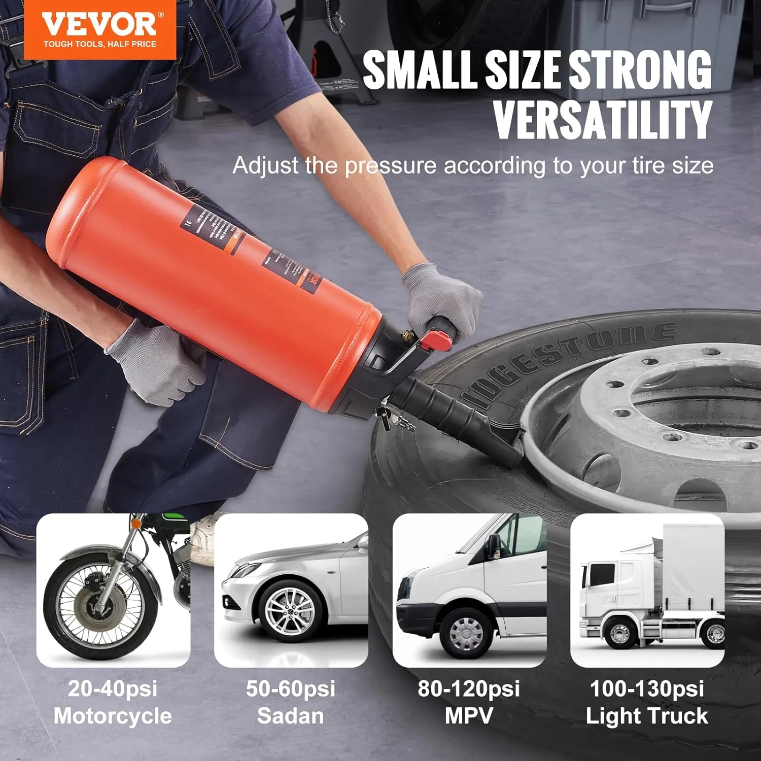 VEVOR Tire Seater, 2.4 Gal/9 L Air Tire Blaster, 150 PSI Handheld Portable Tire Inflator Tool, 87-116 PSI Operating Pressure for Tractor Truck ATV Car and Automobile Repair