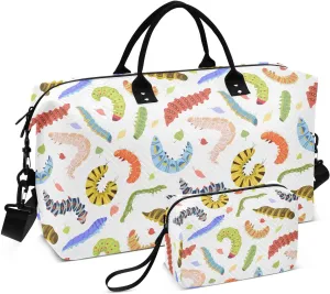 VIGTRO Travel Duffel Bag Weekender Overnight Bag with Toiletry Bag Crawling Worms Printed, Carry On Luggage Bag for Hospital Gym Travel Business, 2 Pcs Set