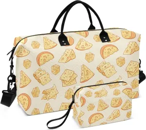 VIGTRO Travel Duffel Bag Weekender Overnight Bag with Toiletry Bag Cute Cheese Printed, Carry On Luggage Bag for Hospital Gym Travel Business, 2 Pcs Set