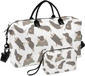 VIGTRO Travel Duffel Bag Weekender Overnight Bag with Toiletry Bag Funny Moles Different Poses Printed, Carry On Luggage Bag for Hospital Gym Travel Business, 2 Pcs Set