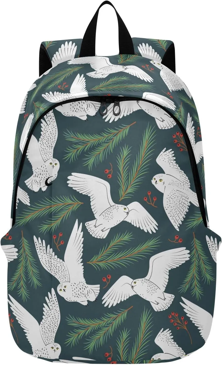 VIGTRO White Owls Spruce Branches Laptop Backpack College Backpack Travel Hiking Camping Work Outdoor, Casual Computer Backpack for Women Men