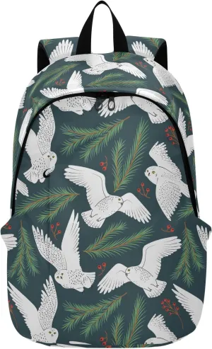VIGTRO White Owls Spruce Branches Laptop Backpack College Backpack Travel Hiking Camping Work Outdoor, Casual Computer Backpack for Women Men