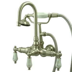 Vintage 3.4" Wall Tub Faucet With Hand Shower & Porcelain Lever Handles