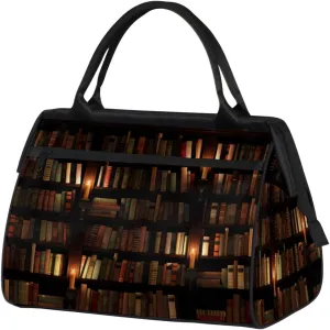 Vintage Library Bookshelf Travel Duffel Bag Sports Travel Duffel Bag Waterproof Durable Large Gym Tote Bag Weekender Overnight Bag for Women Travel Gym Yoga