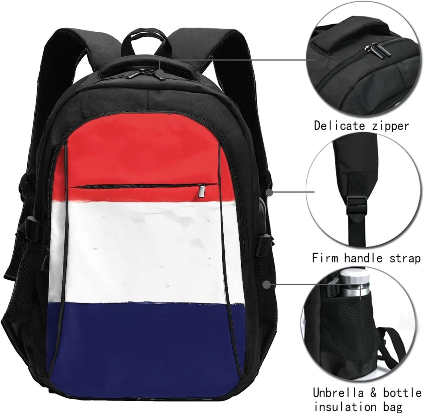 Vintage Netherlands Holland Flag Travel Backpacks Casual Backpack Large Capacity Laptop Rucksack Luggage Daypacks with USB Charging Port Multi-Pockets Bags for Hiking