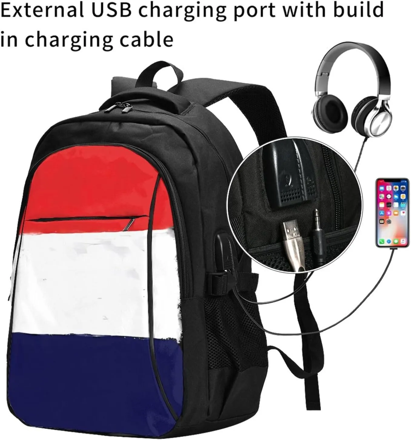 Vintage Netherlands Holland Flag Travel Backpacks Casual Backpack Large Capacity Laptop Rucksack Luggage Daypacks with USB Charging Port Multi-Pockets Bags for Hiking