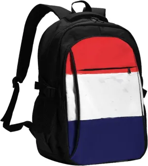 Vintage Netherlands Holland Flag Travel Backpacks Casual Backpack Large Capacity Laptop Rucksack Luggage Daypacks with USB Charging Port Multi-Pockets Bags for Hiking
