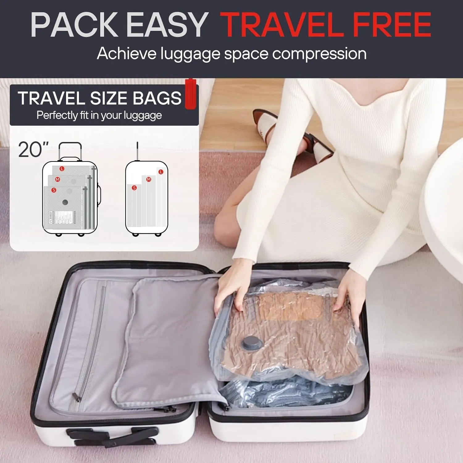 VMstr Travel Vacuum Storage Bags, 12 Pack Compression Bags for Luggage and Suitcase Packing, Carry-on Travel Size Bags