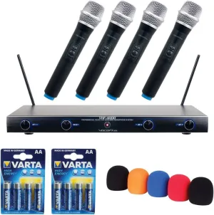 VocoPro VHF-4000-2 Professional Quad VHF Wireless Microphone System with WS-5 Microphone Windscreen Set and AA LR6 Alkaline Battery (4-Pack)