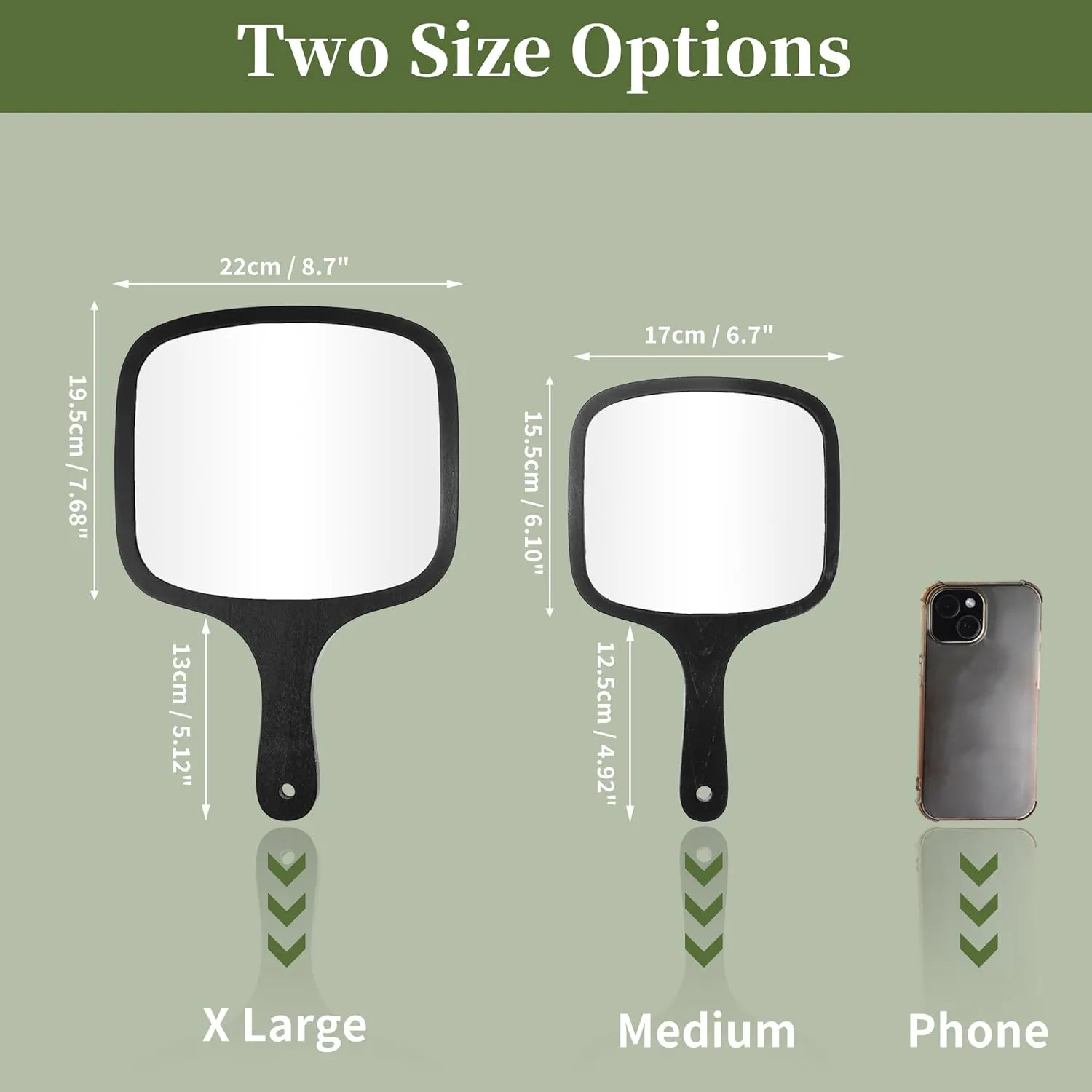 VOCOSTE Hand Mirror with Handle, Bamboo Handheld Mirror, Single-Sided Hand Mirror, Hand Held Mirror for Men Shaving, Portable Mirror, 8.7" W x 12.8" L, Black