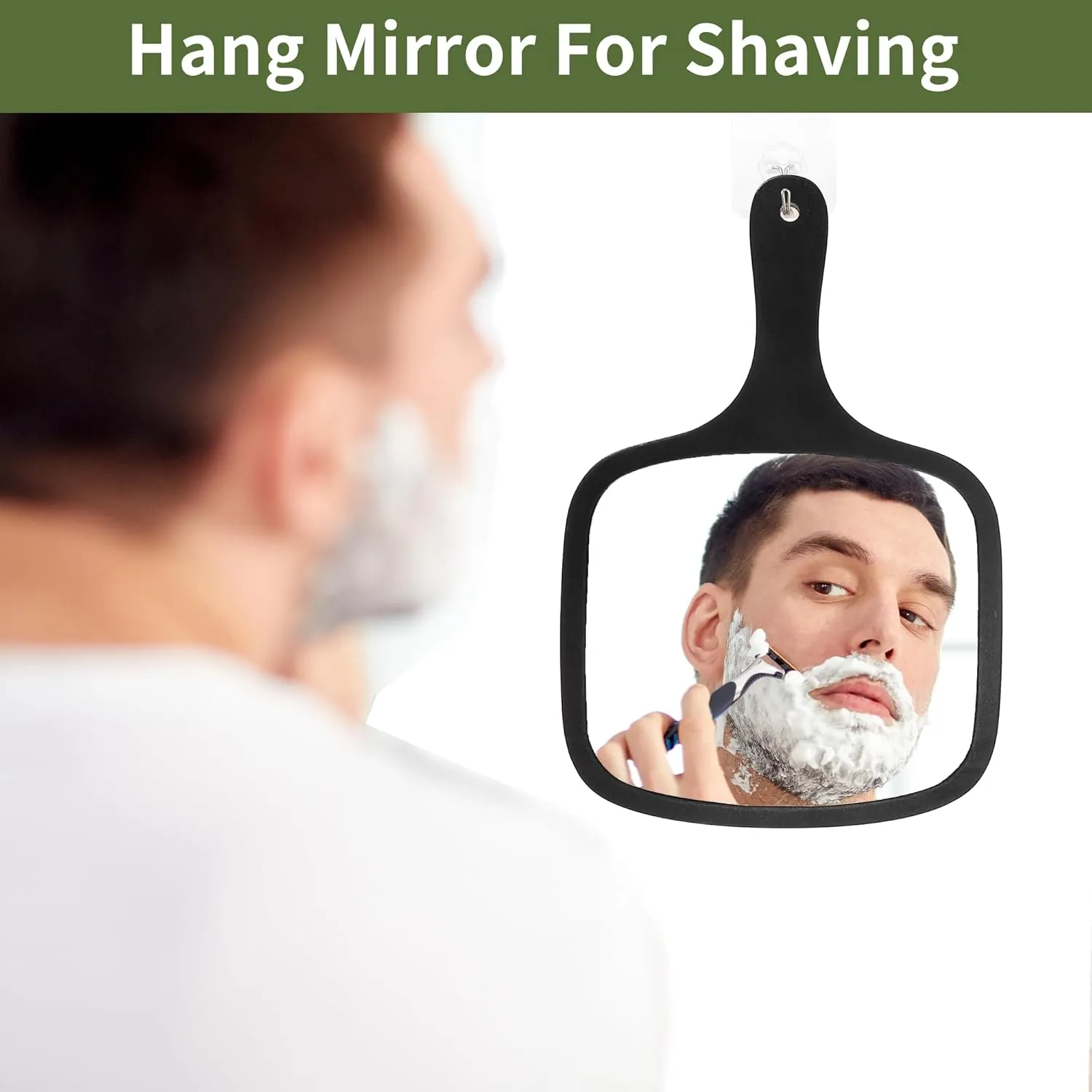 VOCOSTE Hand Mirror with Handle, Bamboo Handheld Mirror, Single-Sided Hand Mirror, Hand Held Mirror for Men Shaving, Portable Mirror, 8.7" W x 12.8" L, Black