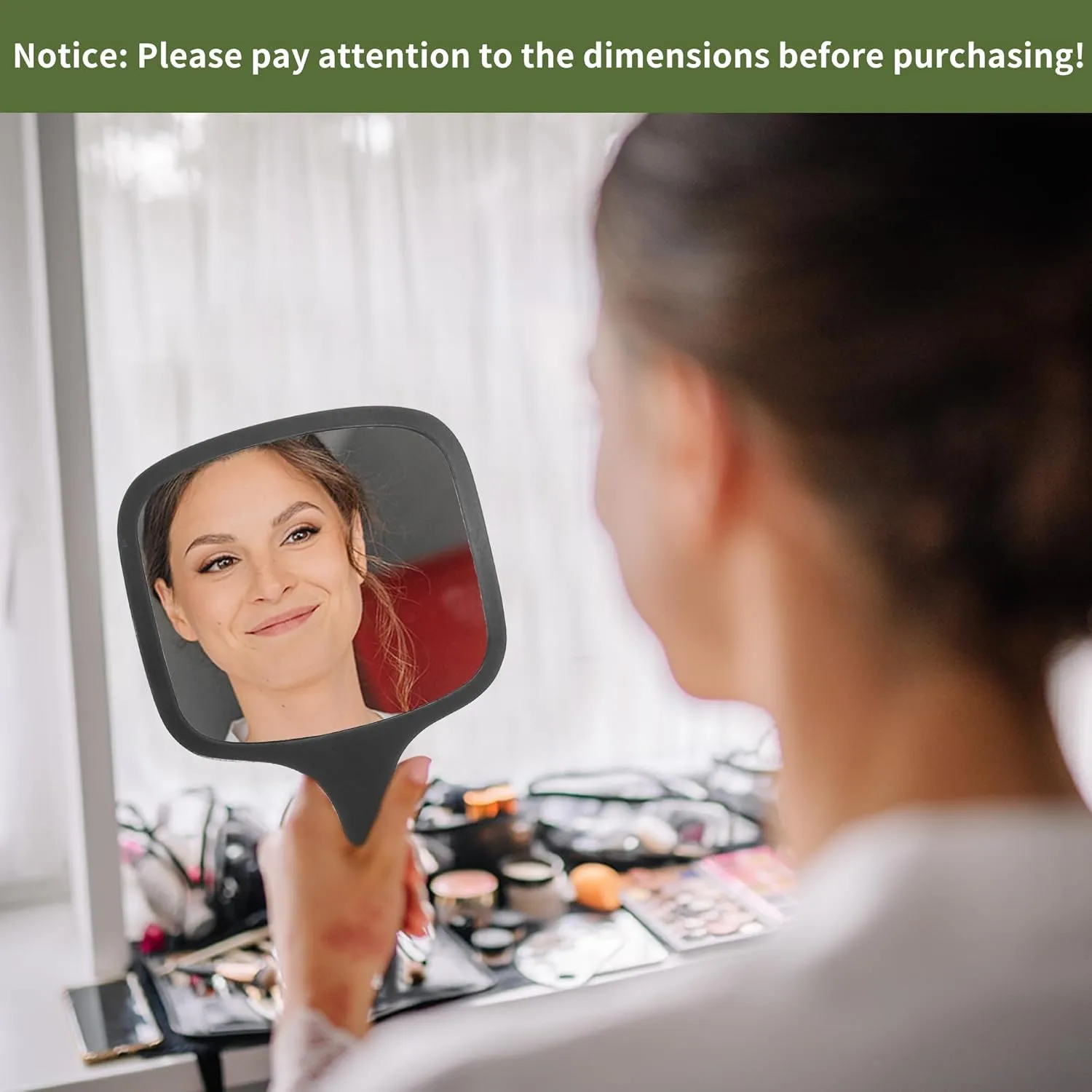 VOCOSTE Hand Mirror with Handle, Bamboo Handheld Mirror, Single-Sided Hand Mirror, Hand Held Mirror for Men Shaving, Portable Mirror, 8.7" W x 12.8" L, Black