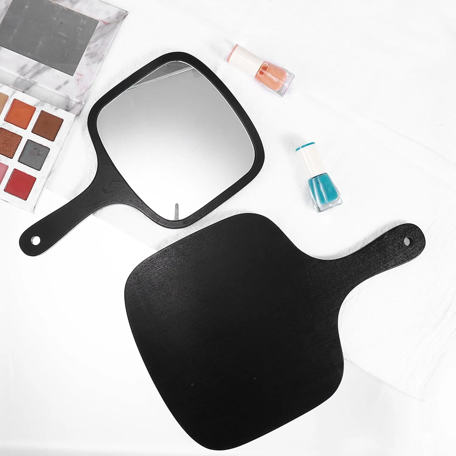 VOCOSTE Hand Mirror with Handle, Bamboo Handheld Mirror, Single-Sided Hand Mirror, Hand Held Mirror for Men Shaving, Portable Mirror, 8.7" W x 12.8" L, Black
