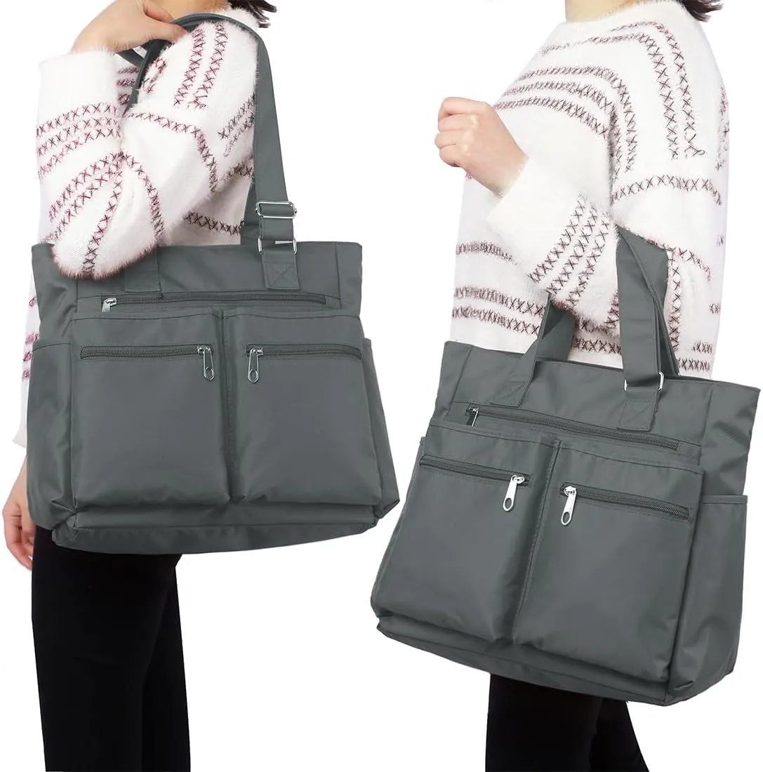 VOLGANIK ROCK Canvas Tote Bag Waterproof Nylon Multi Pocket Shoulder Bags Laptop Work Bag Teacher Purse Handbag for Women Men