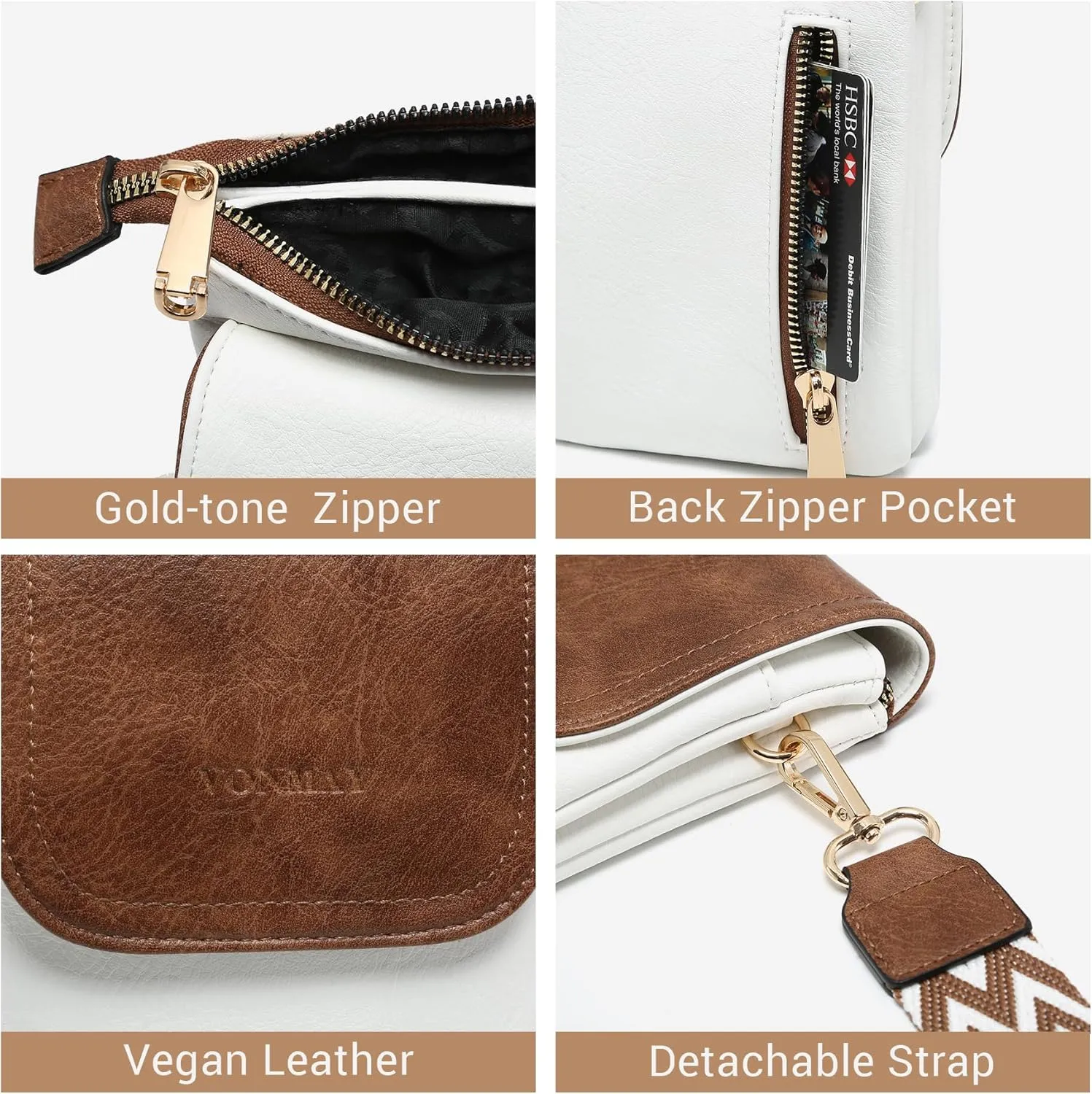 VONMAY Vegan Leather Small Crossbody Bags for Women, 3 Compartment Cell Phone Wallet Purses with Adjustable Guitar Strap