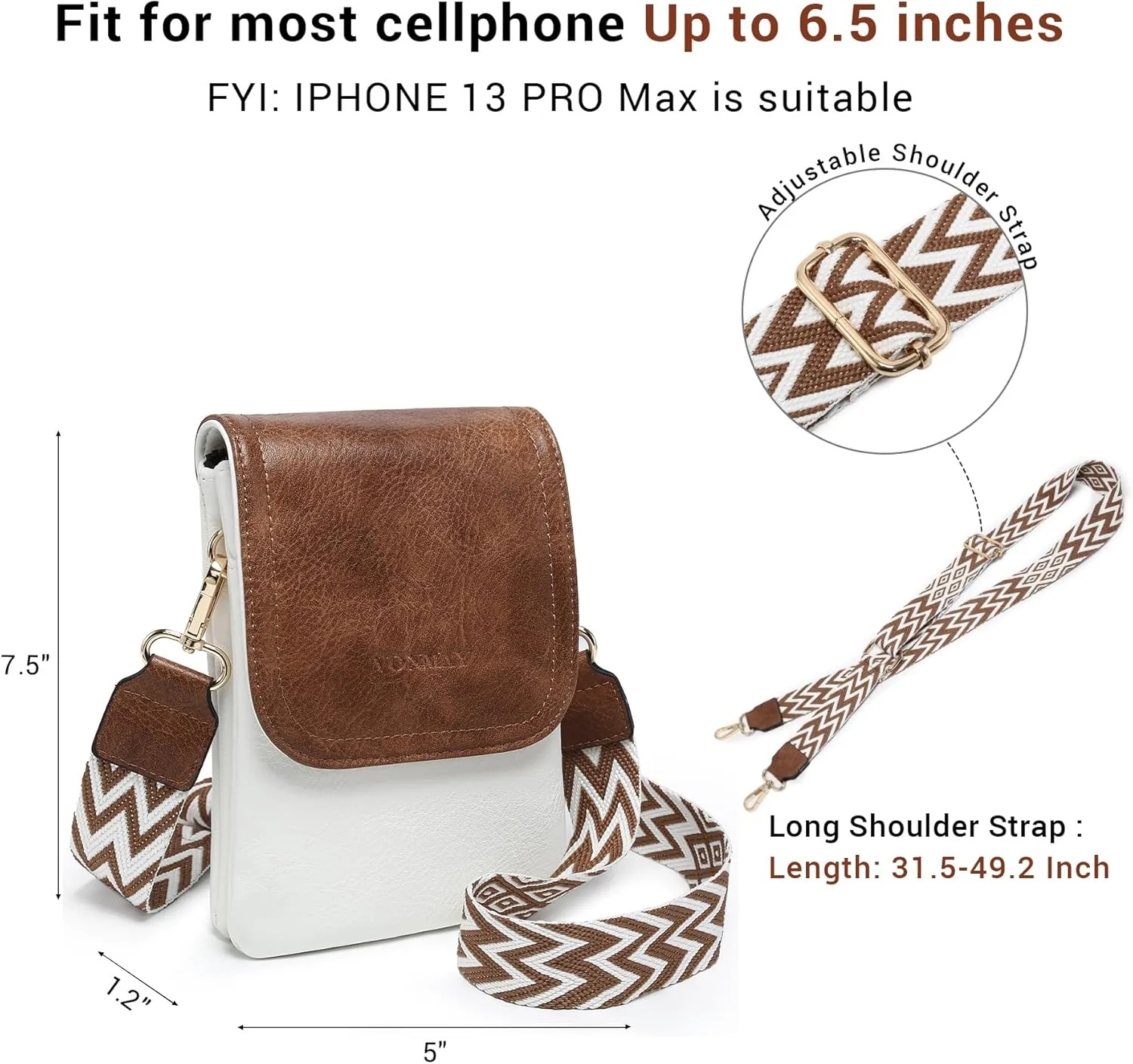 VONMAY Vegan Leather Small Crossbody Bags for Women, 3 Compartment Cell Phone Wallet Purses with Adjustable Guitar Strap