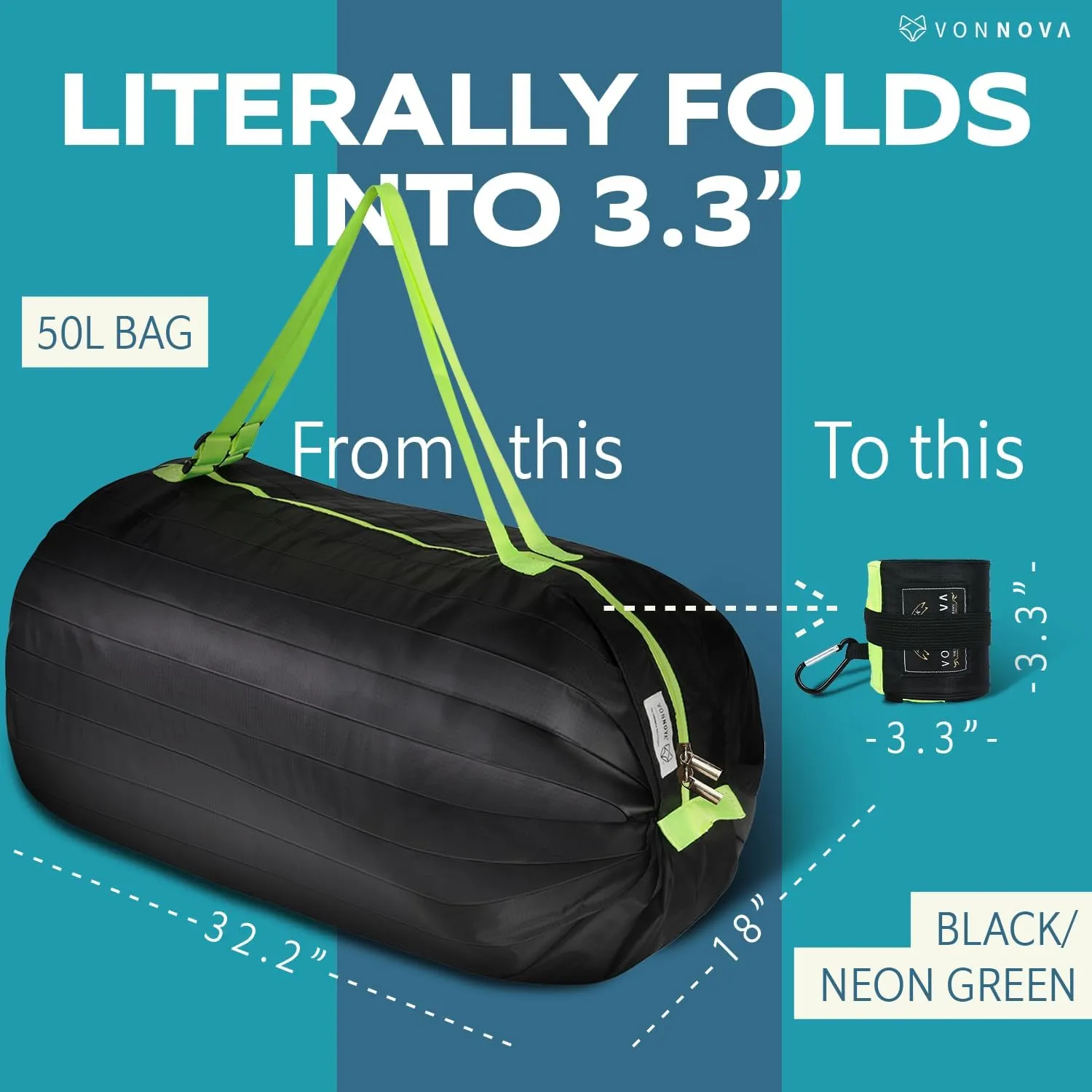 VonNova Pocket Size Duffle Bag for Travel, Reusable Foldable Duffel Bags - Perfect for Travel & Laundry, Collapsible Duffle Bag Travel, Pack of 2, (Black and Grey)