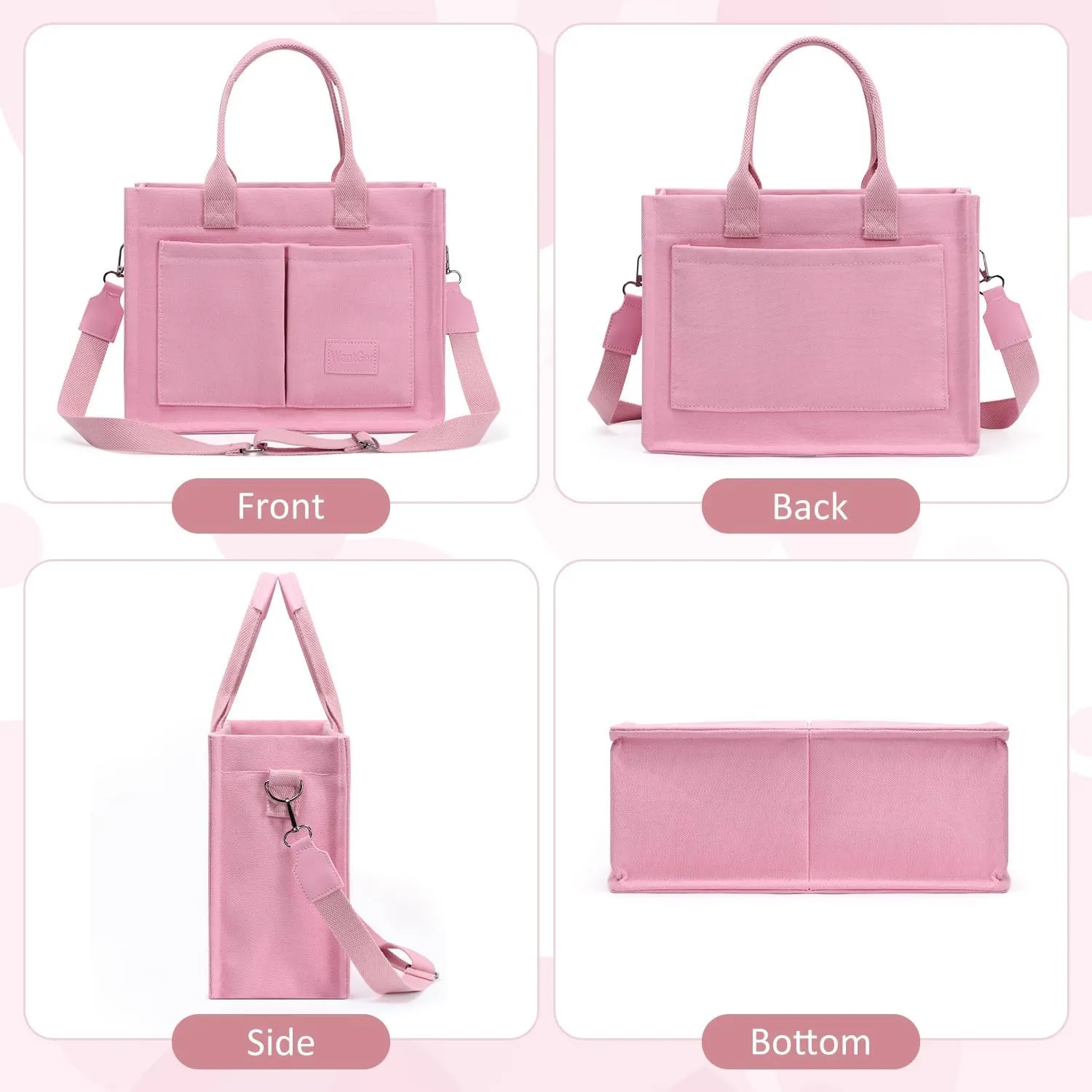 WantGor Tote Bag for Women, Canvas Crossbody Bags Shoulder Handbag Work Laptop Purse Messenger Hobo Satchel with Multi-pocket