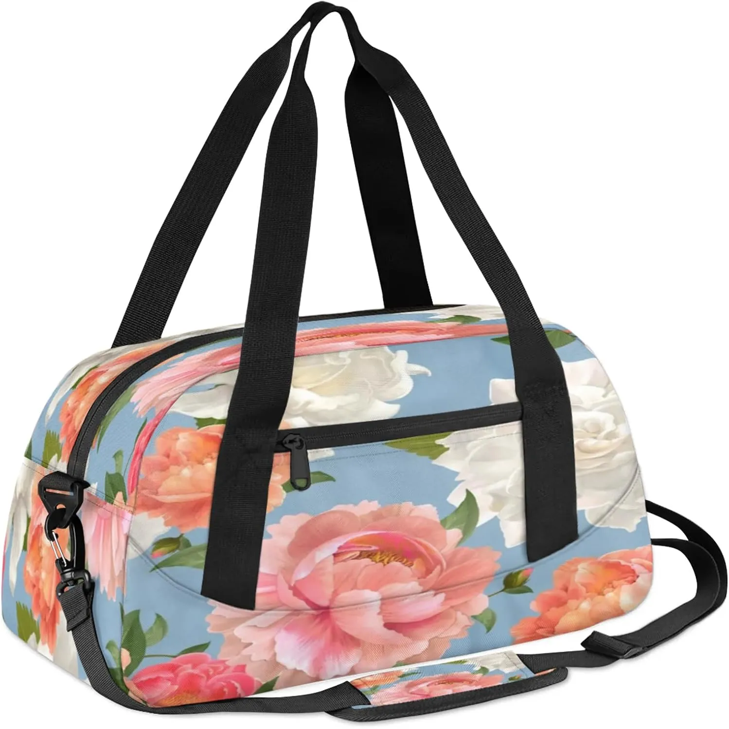 Watercolor Flowers Print Kids Duffel Bag Lightweight Waterproof Sports Gym Bag with Front Zipper Pocket Foldable Weekender Overnight Bag for School Practice Gymnastic Ballet