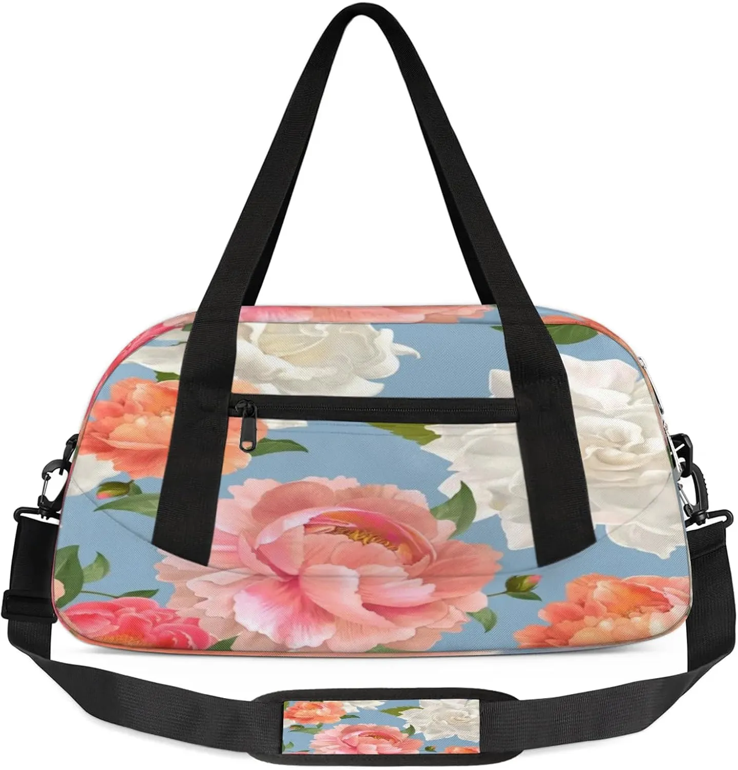 Watercolor Flowers Print Kids Duffel Bag Lightweight Waterproof Sports Gym Bag with Front Zipper Pocket Foldable Weekender Overnight Bag for School Practice Gymnastic Ballet