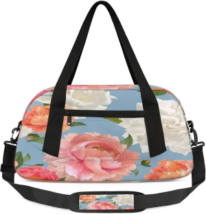 Watercolor Flowers Print Kids Duffel Bag Lightweight Waterproof Sports Gym Bag with Front Zipper Pocket Foldable Weekender Overnight Bag for School Practice Gymnastic Ballet