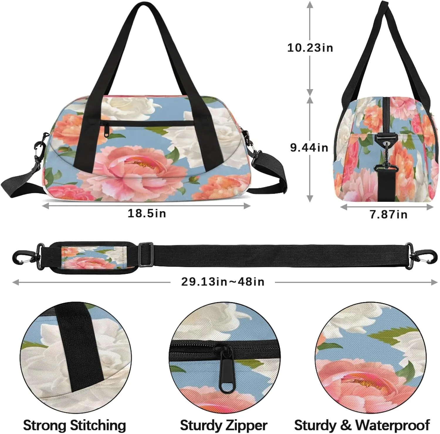 Watercolor Flowers Print Kids Duffel Bag Lightweight Waterproof Sports Gym Bag with Front Zipper Pocket Foldable Weekender Overnight Bag for School Practice Gymnastic Ballet