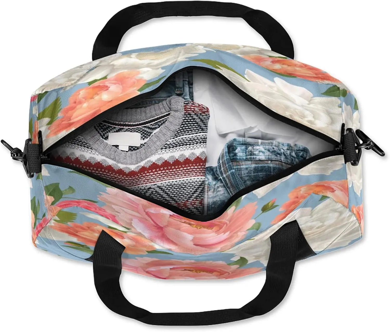 Watercolor Flowers Print Kids Duffel Bag Lightweight Waterproof Sports Gym Bag with Front Zipper Pocket Foldable Weekender Overnight Bag for School Practice Gymnastic Ballet