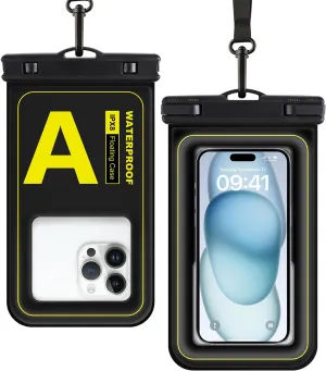 Waterproof Phone Pouch, IPX8 Floating Waterproof Phone Case Fits 6.8″Phones, Letter Design Waterproof Bag Cruise Ship Travel Beach Essentials（Black