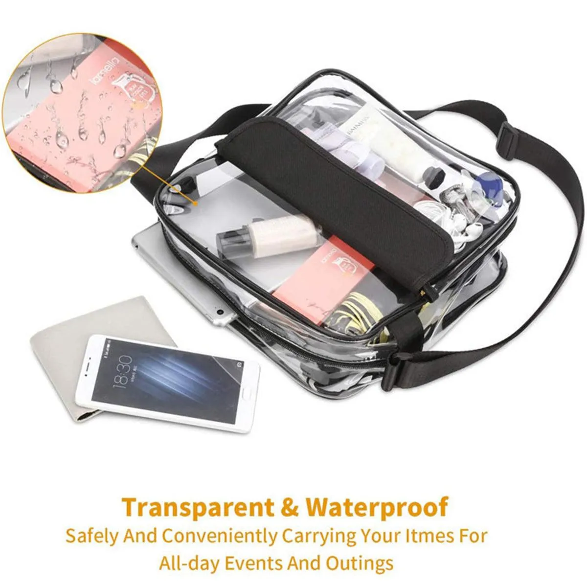 Waterproof Transparent Shoulder Crossbody Bag Multifunctional Sports Travel Bag