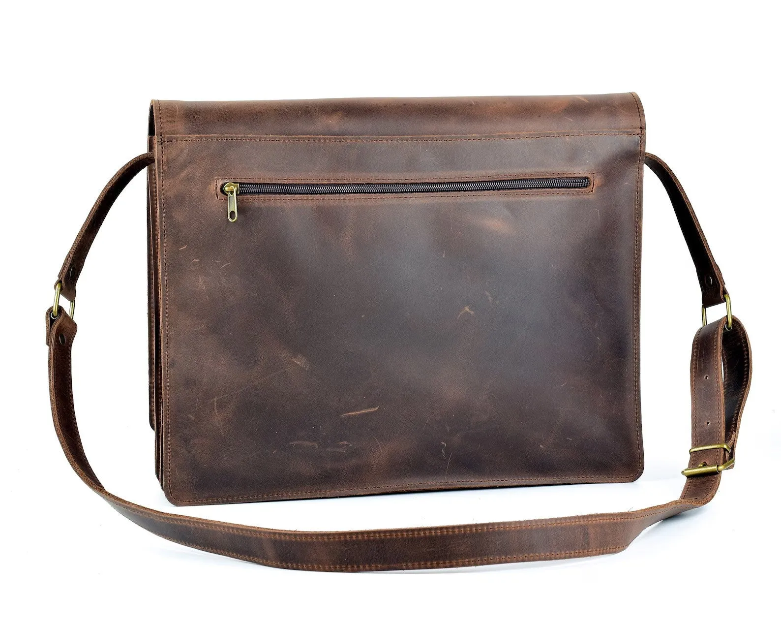 Waxed Brown Leather Messenger Bag