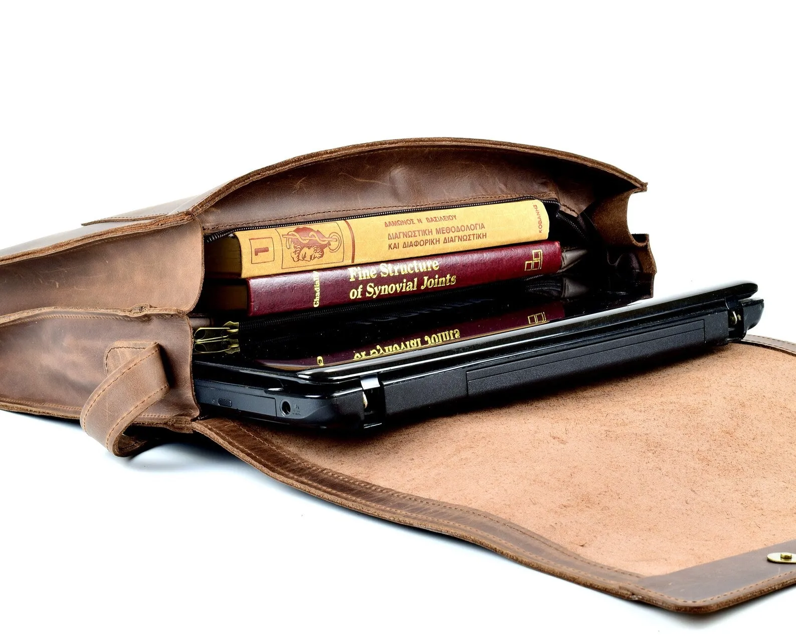 Waxed Brown Leather Messenger Bag