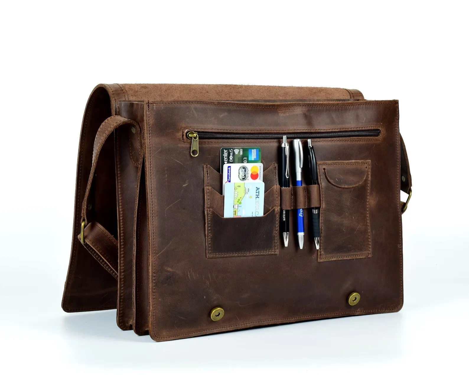 Waxed Brown Leather Messenger Bag