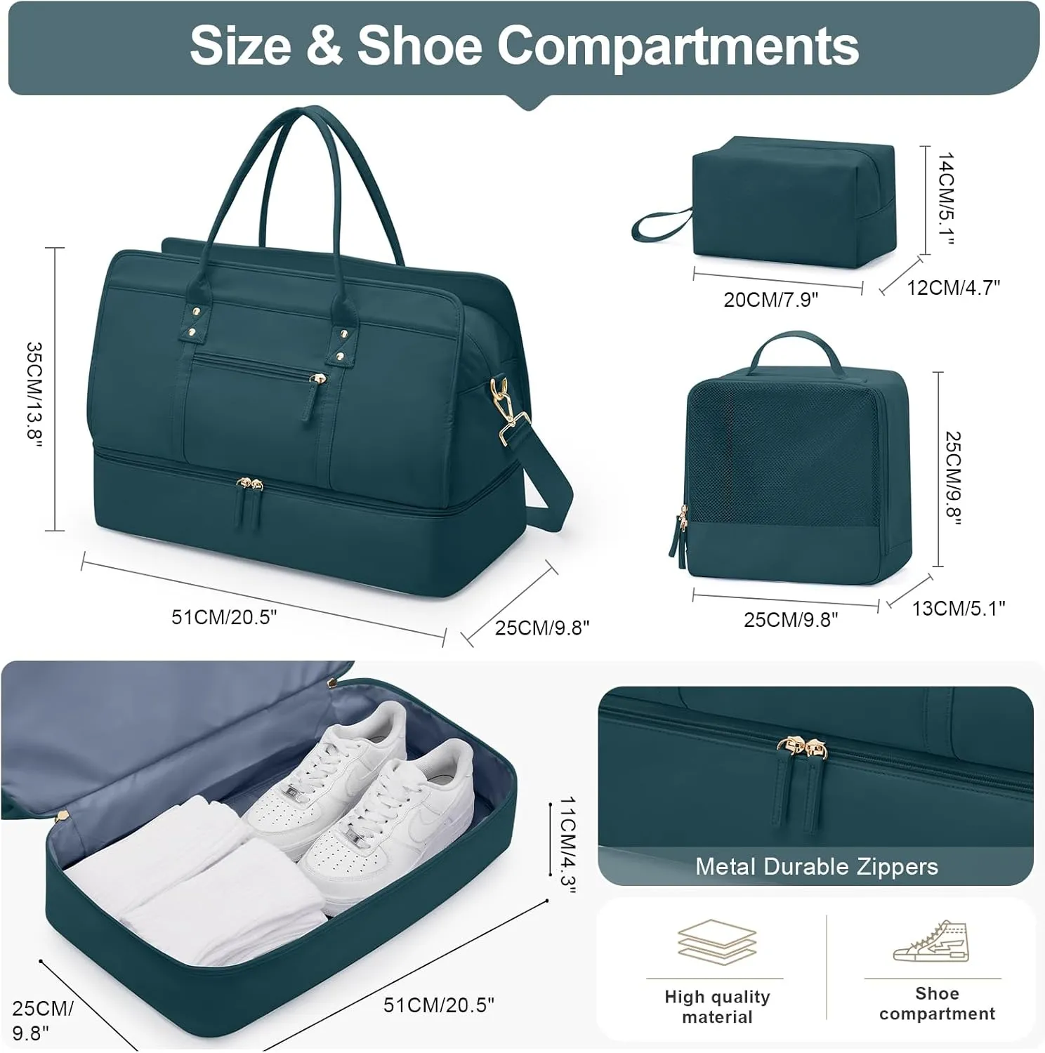 Weekender Bags for Women Travel, Travel Bag with Shoe Compartment, Overnight Duffel Bag with Wet Pocket & Trolley Sleeve