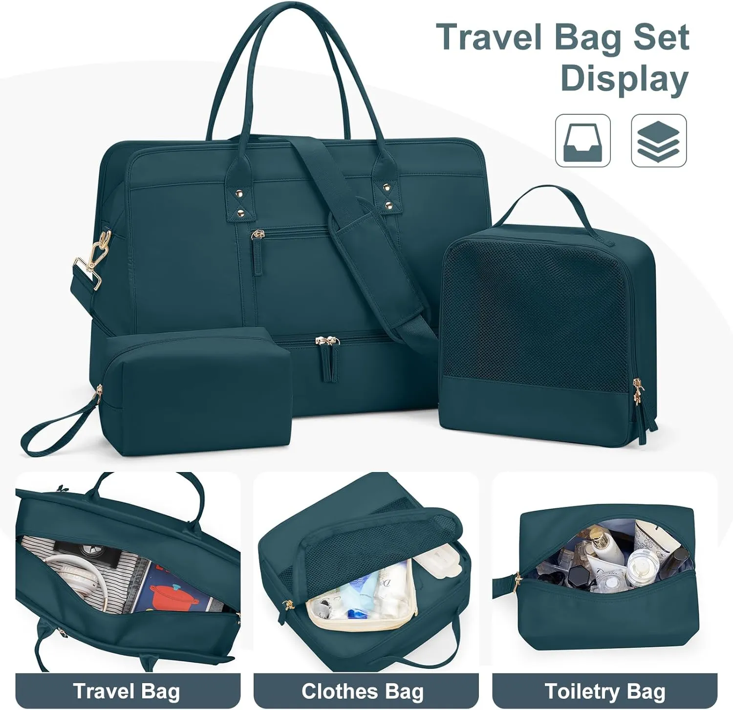 Weekender Bags for Women Travel, Travel Bag with Shoe Compartment, Overnight Duffel Bag with Wet Pocket & Trolley Sleeve