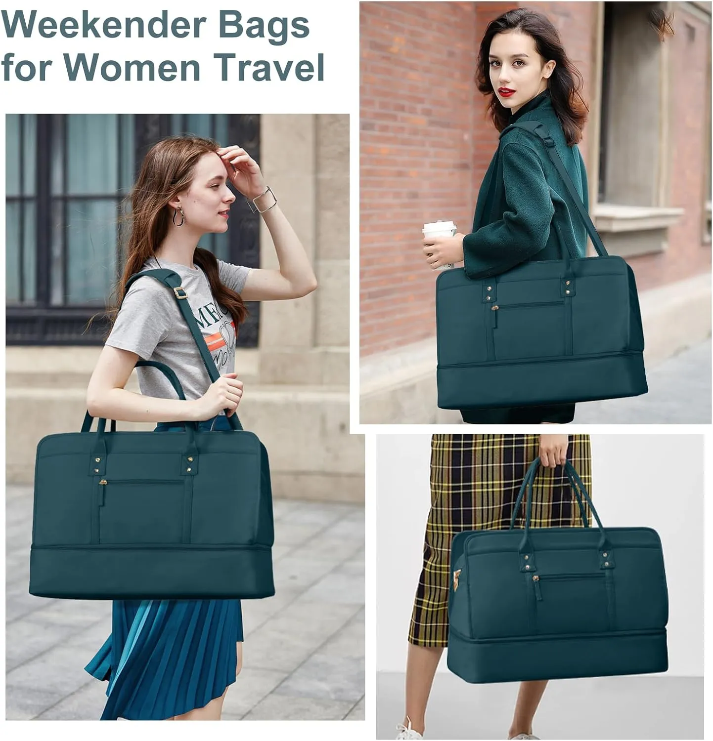 Weekender Bags for Women Travel, Travel Bag with Shoe Compartment, Overnight Duffel Bag with Wet Pocket & Trolley Sleeve