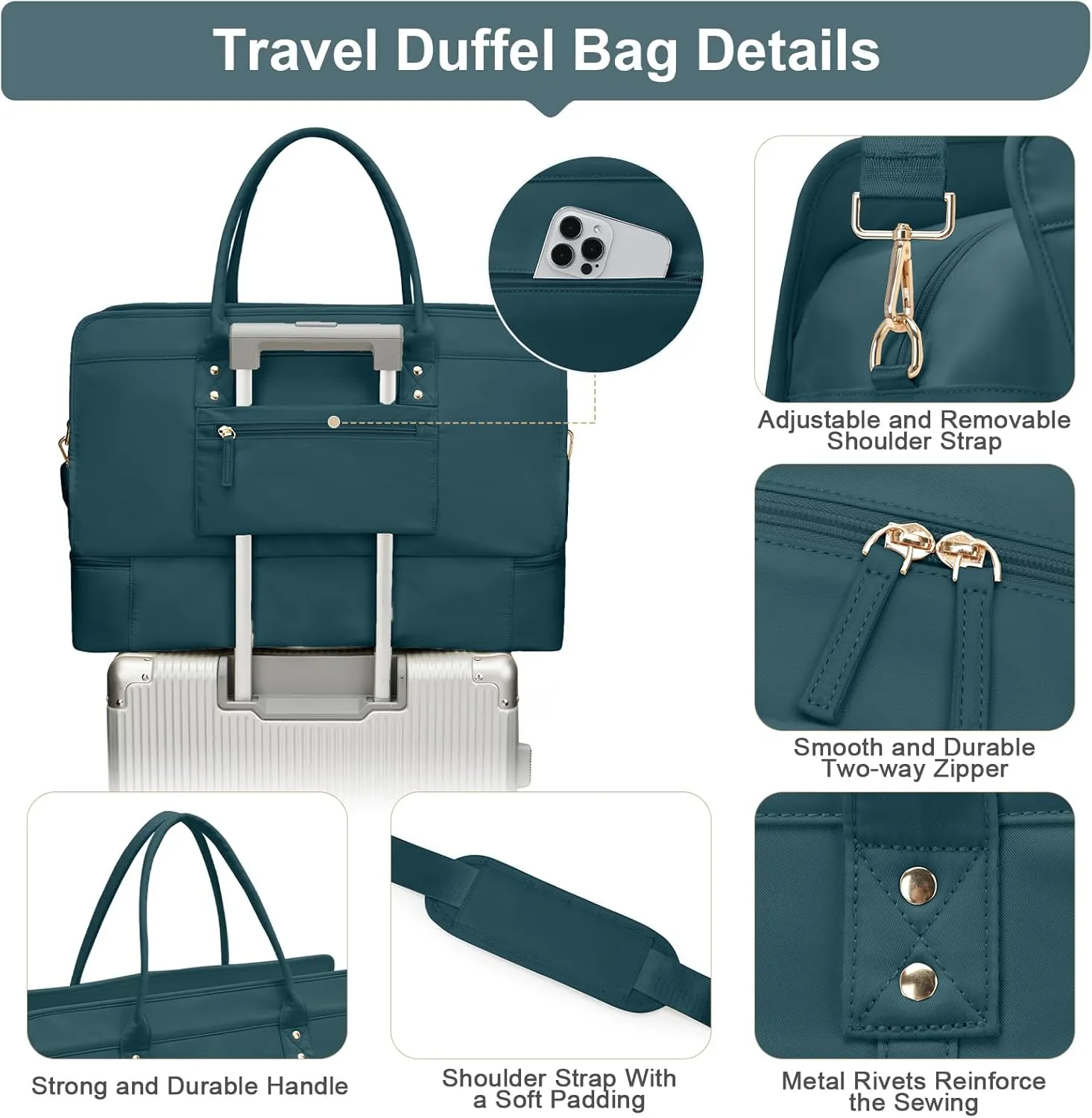 Weekender Bags for Women Travel, Travel Bag with Shoe Compartment, Overnight Duffel Bag with Wet Pocket & Trolley Sleeve