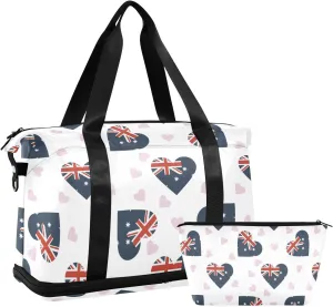 Weekender Overnight Bags for Women Australia Independence Day Travel Duffel Bag with Shoe Compartments Gym Duffel Bag with Toiletry Bag for Travel Sport Yoga 17 Inch