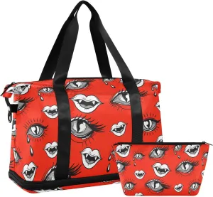 Weekender Overnight Bags for Women Eyes and Lips Travel Duffel Bag with Shoe Compartments Gym Duffel Bag with Toiletry Bag for Travel Sport Yoga 17 Inch
