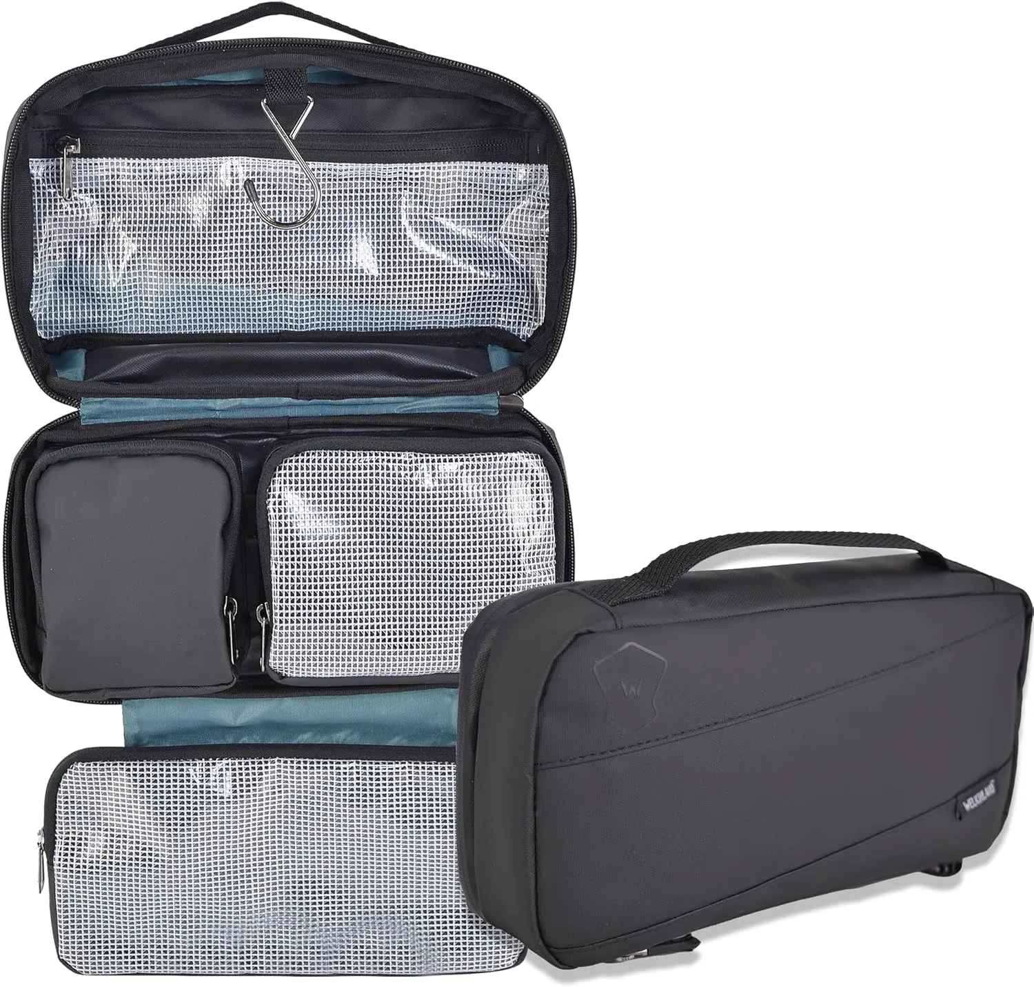 WELKINLAND 6-Pockets Toiletry bag, Shaving bag, Shower bags men, Mens bathroom bag, Hygiene bag men, Mens overnight bag toiletries, Mens toiletry bags traveling, Hanging toiletry bag men, Black