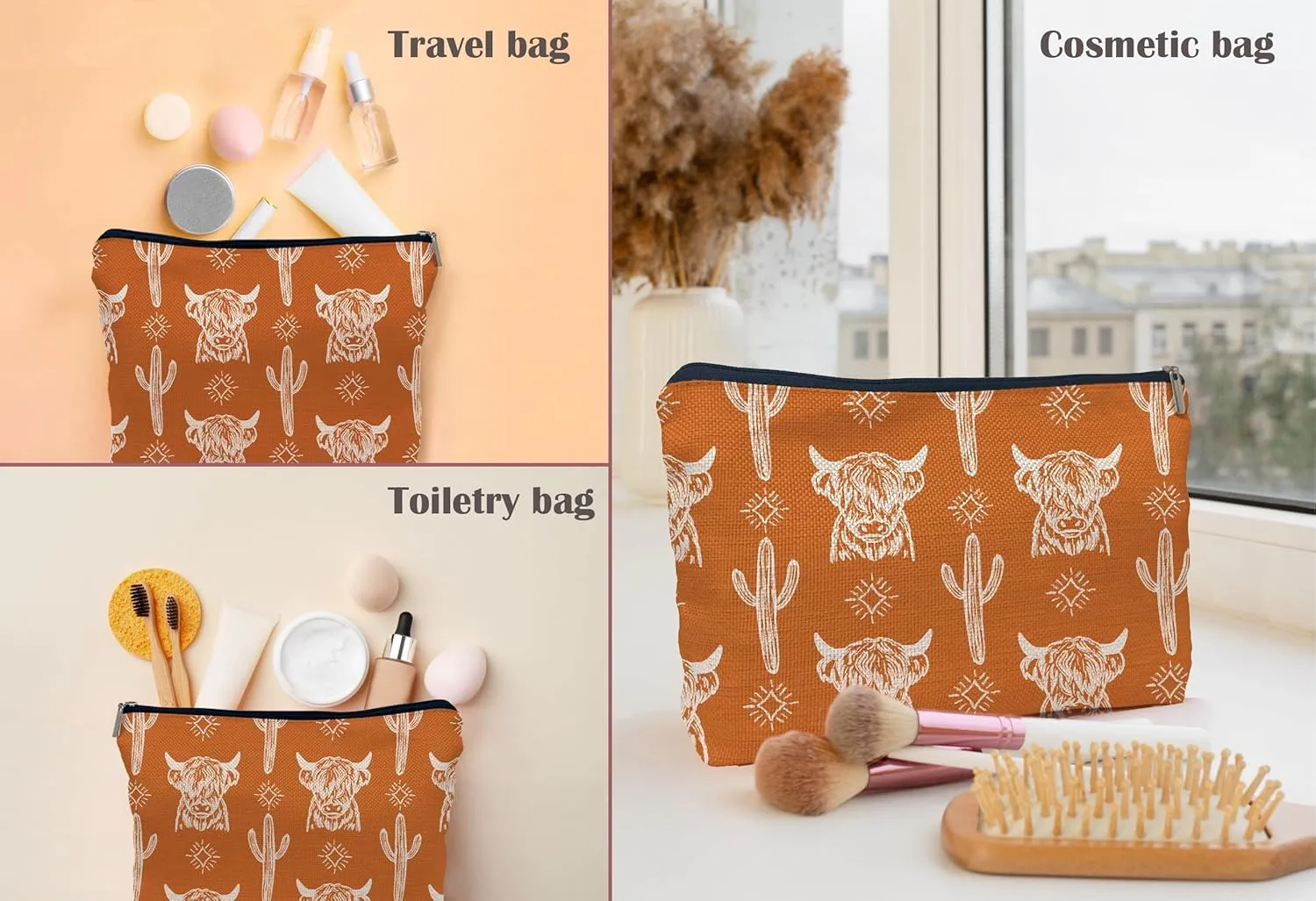 Western Cow Makeup Bag,Western Cow Gifts For Women,Cowgirl Stuff For Women,Cowgirl Gifts(COW A)