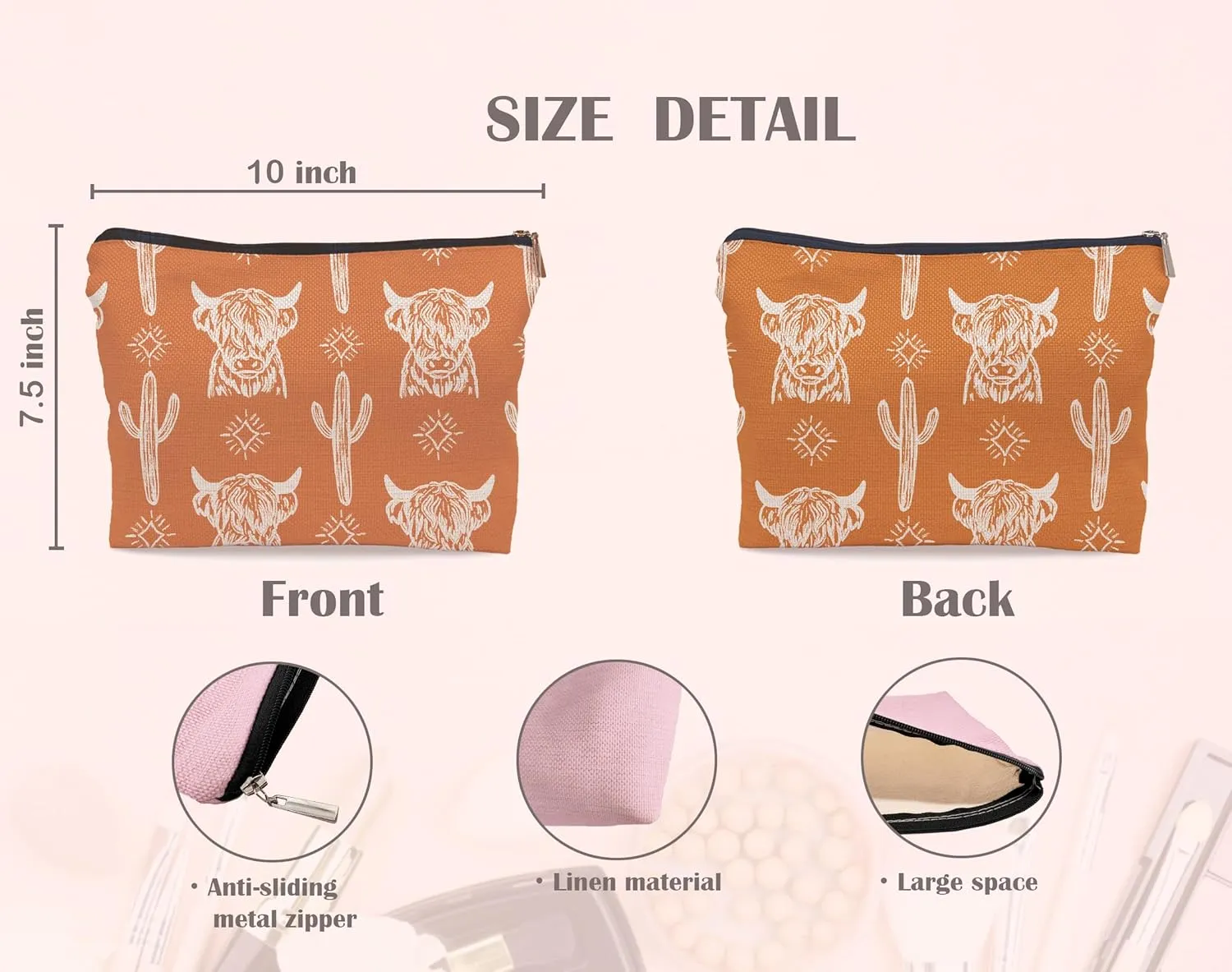 Western Cow Makeup Bag,Western Cow Gifts For Women,Cowgirl Stuff For Women,Cowgirl Gifts(COW A)
