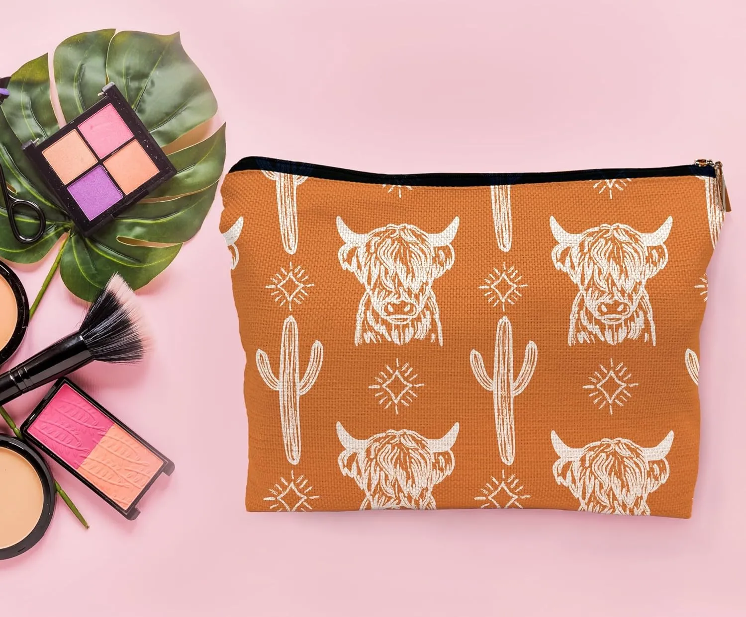 Western Cow Makeup Bag,Western Cow Gifts For Women,Cowgirl Stuff For Women,Cowgirl Gifts(COW A)