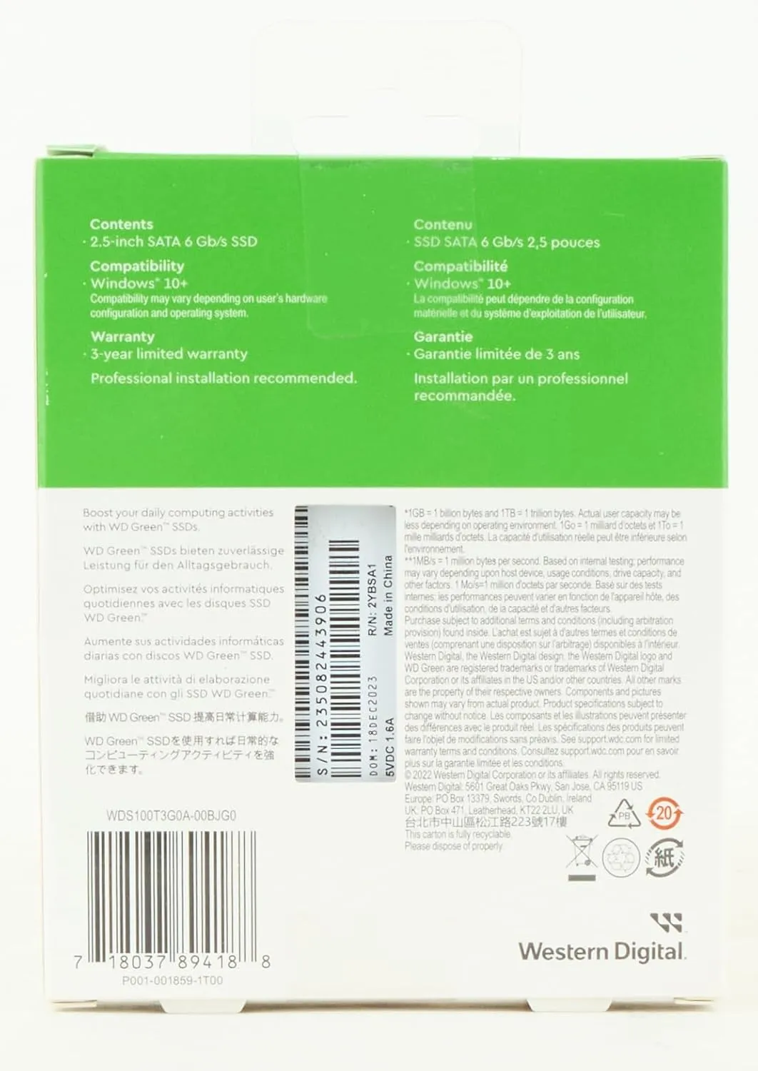 Western Digital 1TB WD Green Internal SSD Solid State Drive - SATA III 6 Gb/s, 2.5/7mm, Up to 545 MB/s - WDS100T3G0A