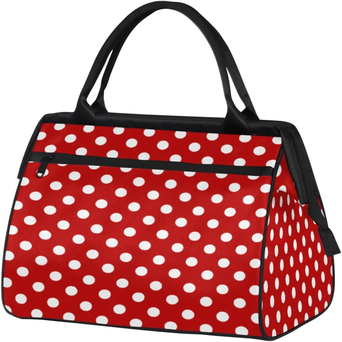 White Polka Dot Red Background Gym Bag for Women Men, Travel Sports Duffel Bag with Trolley Sleeve, Waterproof Sports Gym Weekender Overnight Carry On Tote Bag for Travel Gym Sport