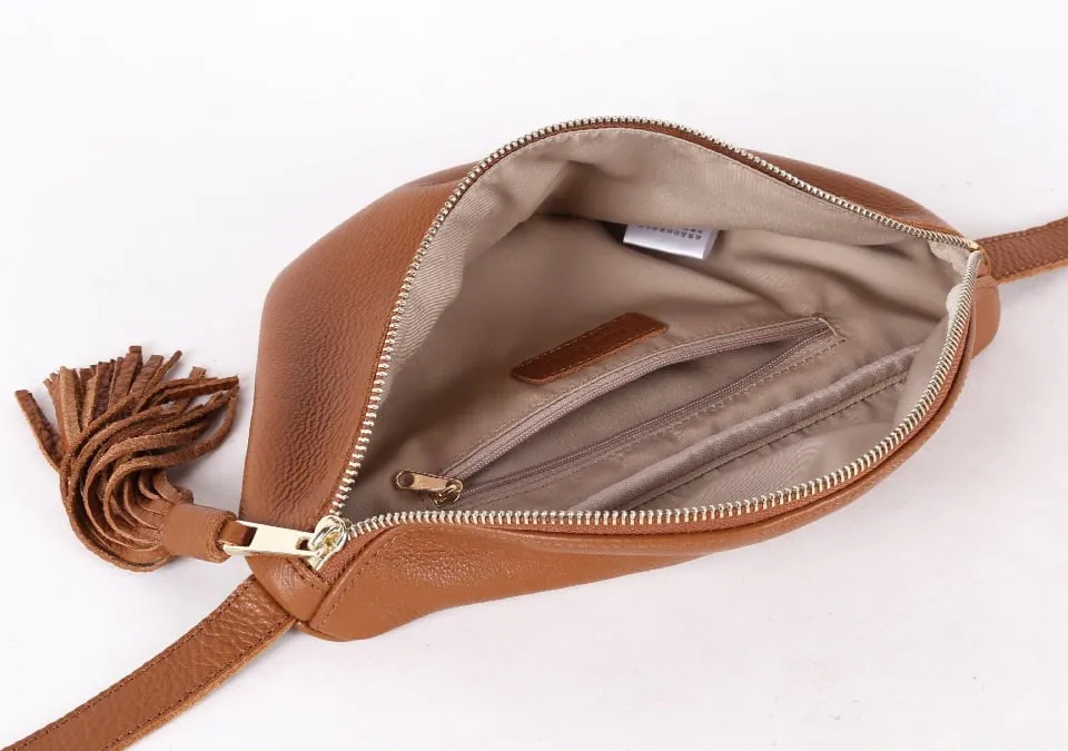White Top Grain Cow Leather Fanny Pack | Anti Theft Body Bag