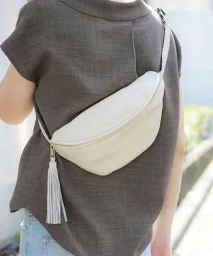White Top Grain Cow Leather Fanny Pack | Anti Theft Body Bag