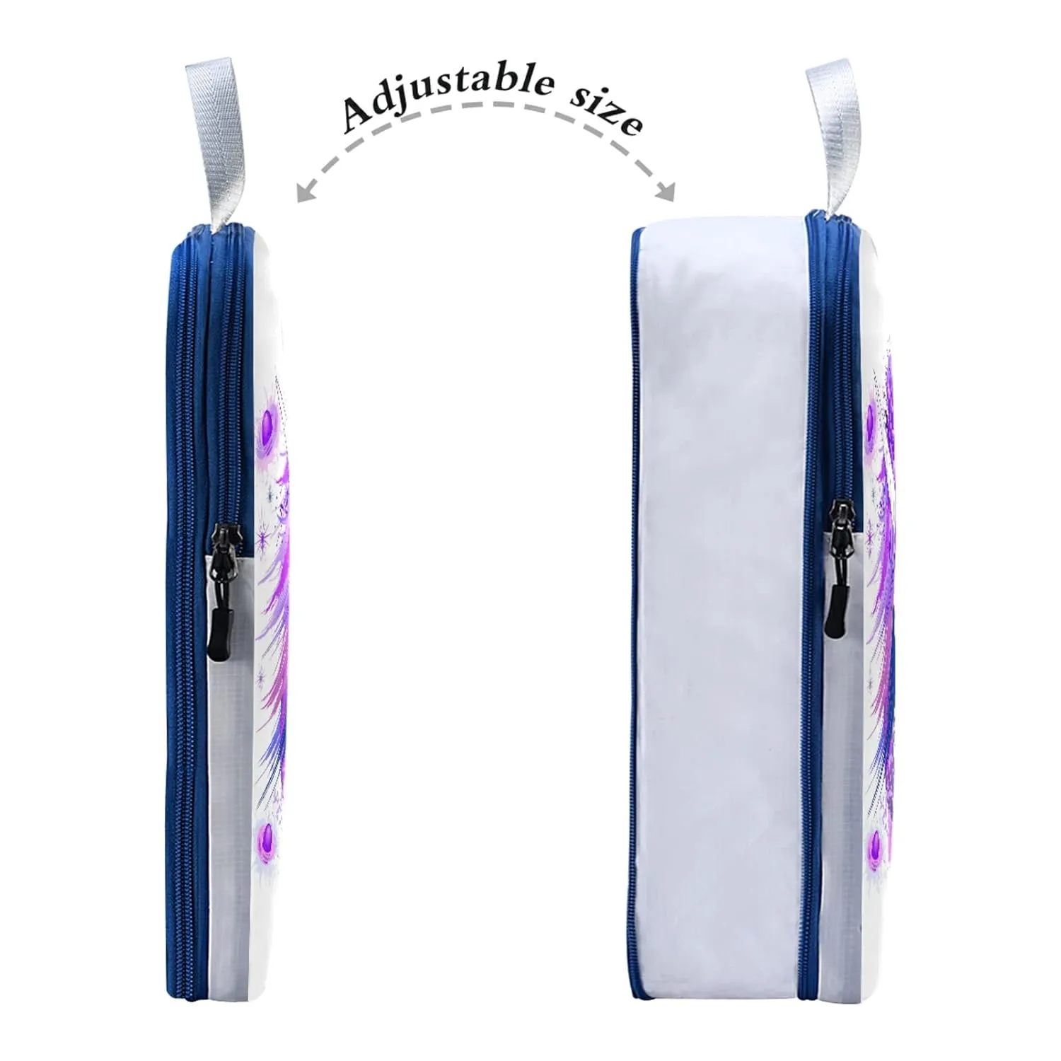 White Unicorn Pink and Purple Style on White 3 Piece set Cubes Expandable Adjustable Luggage Packing Bags, Ultralight Organizer Accessories Travel Suitcase Compressible Bags