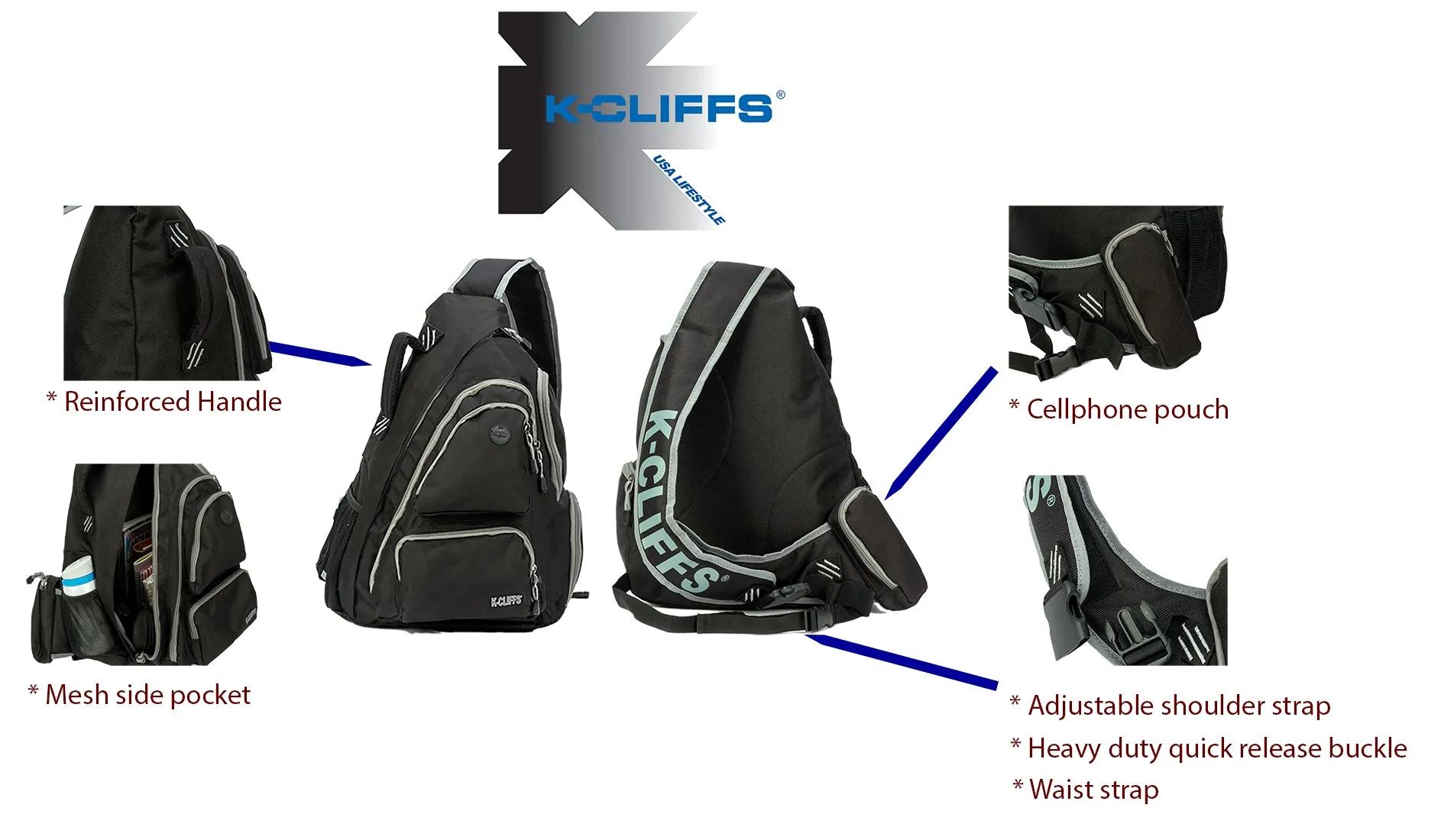 Wholesale Case Lot: 14 pc High-Performance Heavy-Duty Sling Backpack: Water-Resistant Laptop Bookbag |||   14 PACKS | $23.57 PER PACK